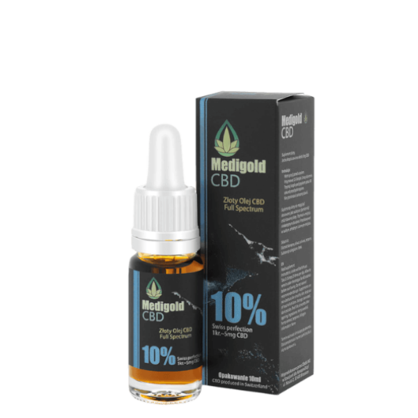 Medigold 10% 10 ml shoper Medigold złoty BIO Olej CBD 10% 10 ml 1000 mg pełne spektrum Certyfikowany