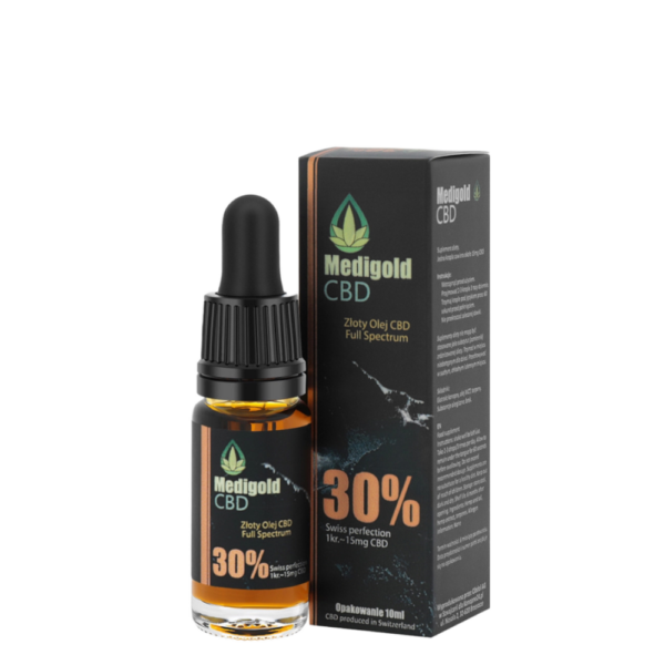 Medigold 30% 10 ml shoper Medigold złoty Olej CBD 30% 10 ml 3000 mg pełne spektrum Certyfikowany