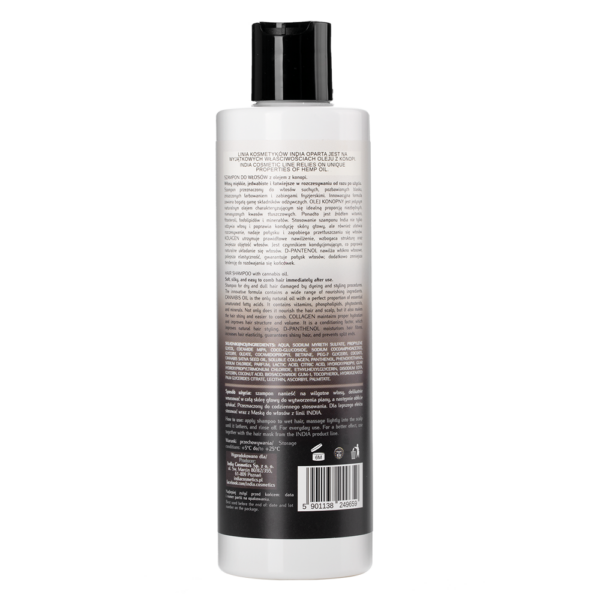 szampon_india_tył_trans Szampon do włosów z olejem z konopi INDIA 400 ml
